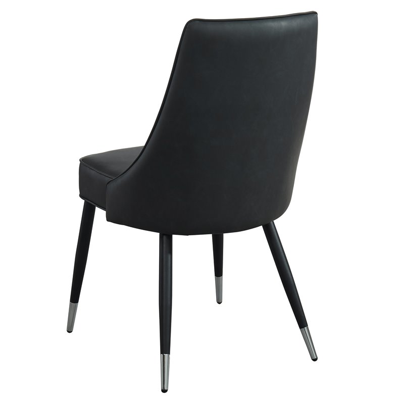 Pemberly Row Faux Leather and Metal Dining Chair Set of 2 Vintage Gray and Black