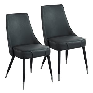 Pemberly Row Faux Leather and Metal Dining Chair Set of 2 Vintage Gray and Black