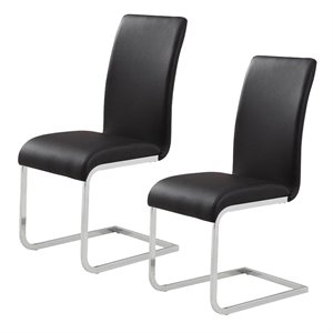 Pemberly Row Faux Leather and Metal Dining Chair Set of 2 Black and Chrome