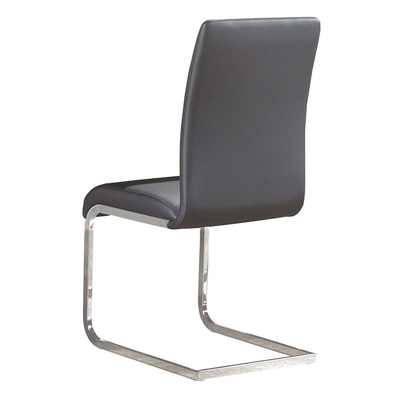 Pemberly Row Faux Leather and Metal Dining Chair Set of 2 Gray and Chrome