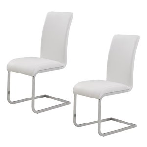Pemberly Row Faux Leather and Metal Dining Chair Set of 2 White and Chrome