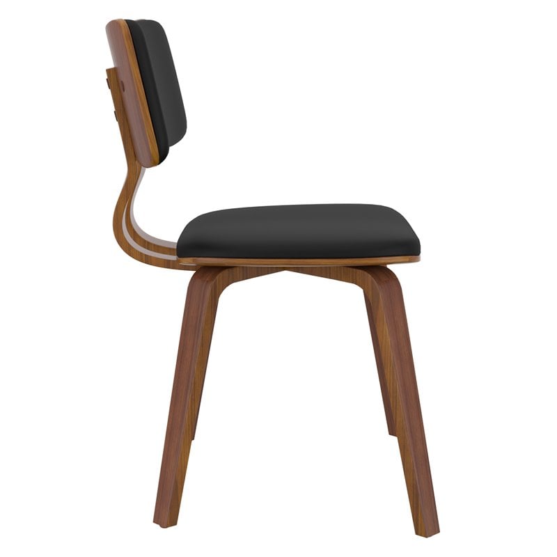Pemberly Row Mid-Century Faux Leather and Wood Dining Chair Black and Walnut
