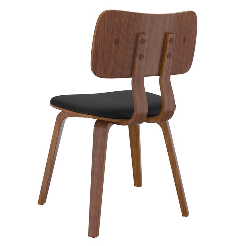 Pemberly Row Mid-Century Faux Leather and Wood Dining Chair Black and Walnut
