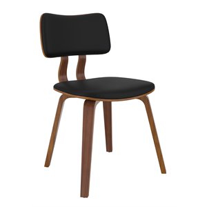 Pemberly Row Mid-Century Faux Leather and Wood Dining Chair Black and Walnut