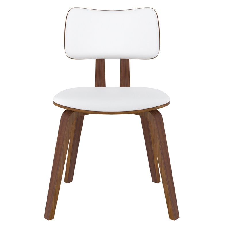Pemberly Row Mid-Century Faux Leather and Wood Dining Chair White and Walnut