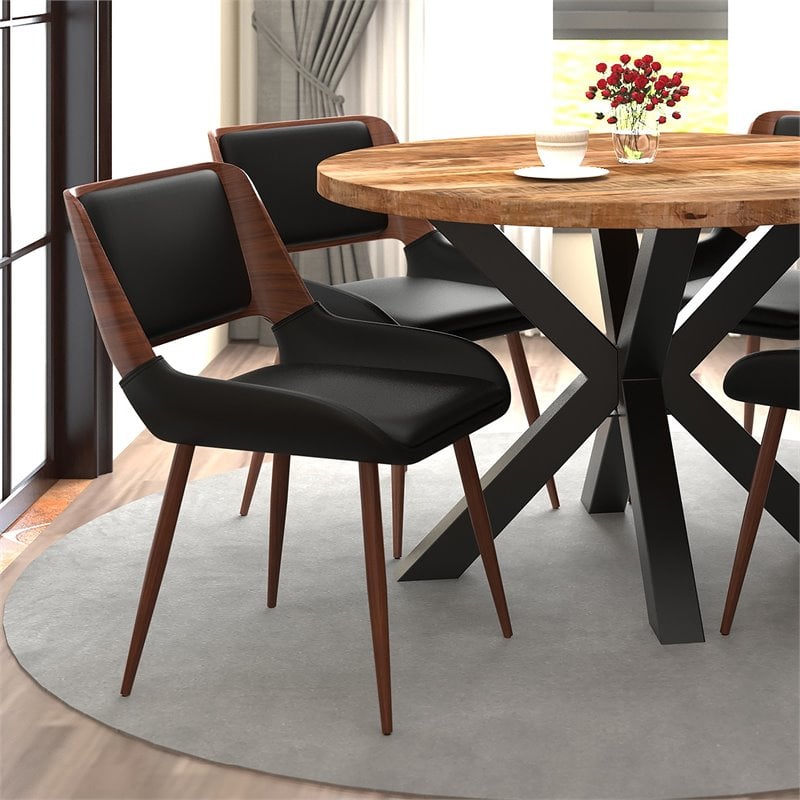 Pemberly Row Faux Leather Metal and Wood Dining Chair Black and Walnut