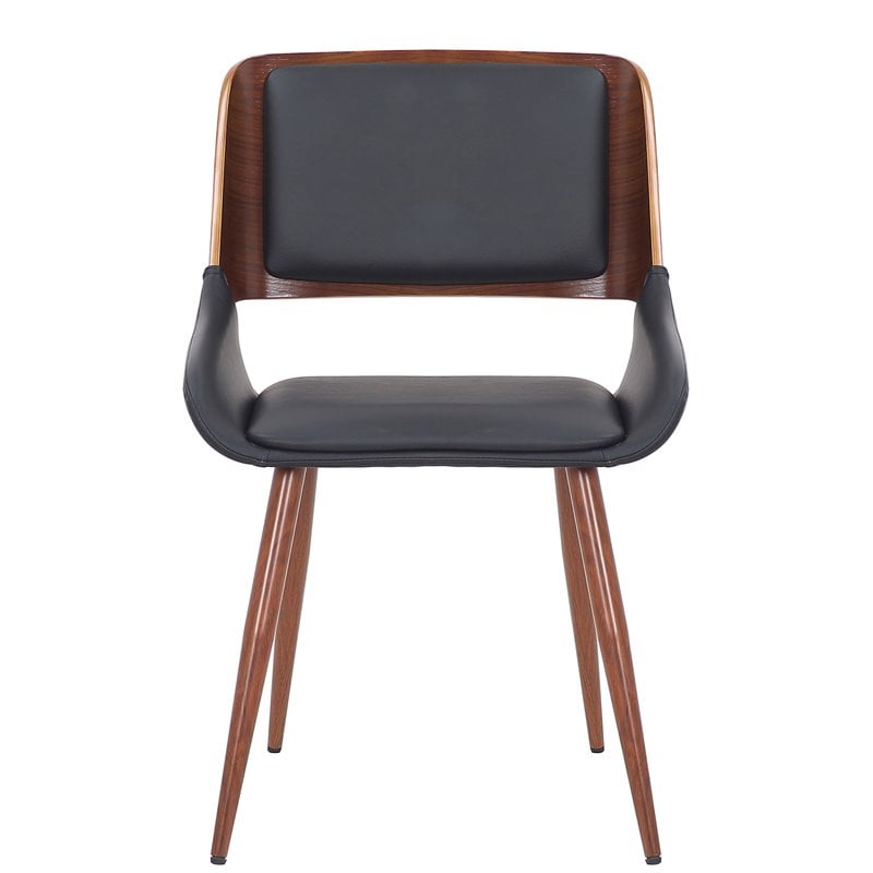 Pemberly Row Faux Leather Metal and Wood Dining Chair Black and Walnut
