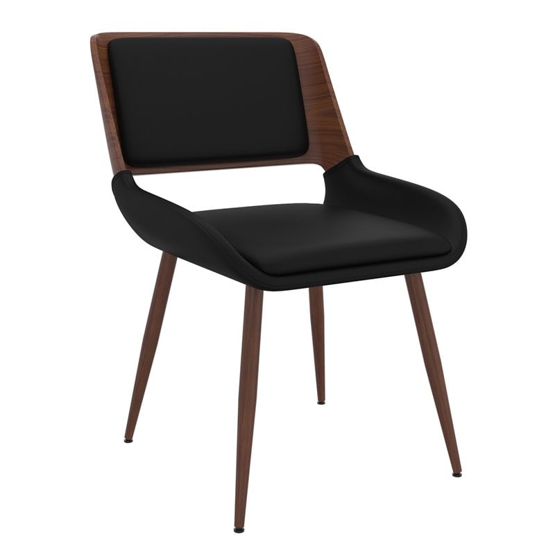 Pemberly Row Faux Leather Metal and Wood Dining Chair Black and Walnut
