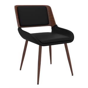 Pemberly Row Faux Leather Metal and Wood Dining Chair Black and Walnut