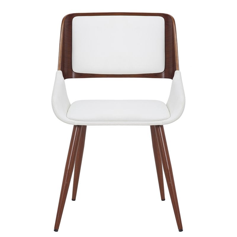Pemberly Row Faux Leather Metal and Wood Dining Chair White and Walnut