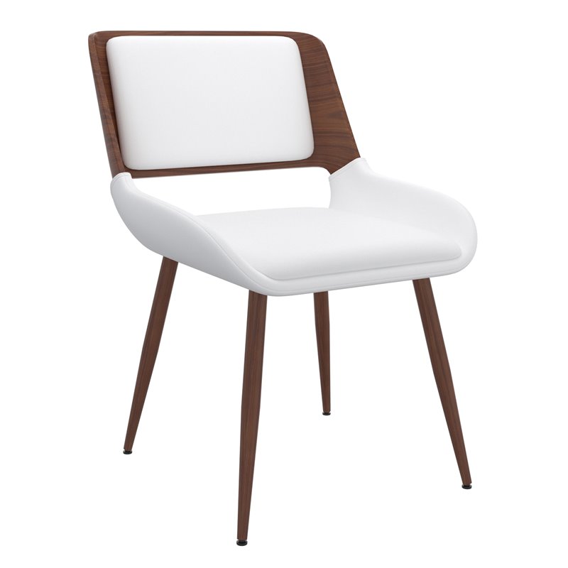 Pemberly Row Faux Leather Metal and Wood Dining Chair White and Walnut