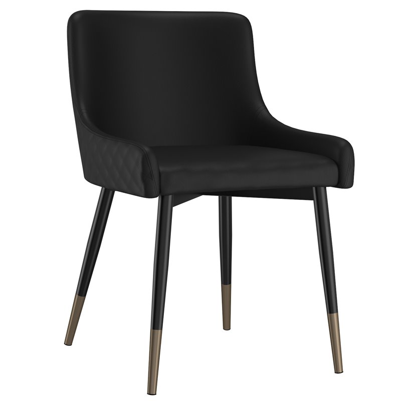 Pemberly Row Modern Faux Leather and Metal Dining Chair Set of 2 Black