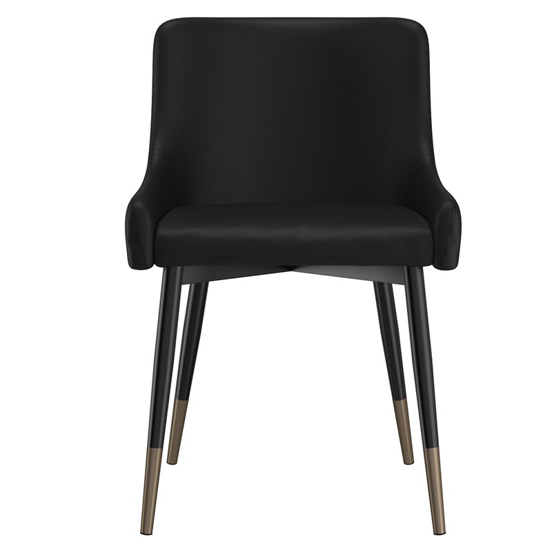 Pemberly Row Modern Faux Leather and Metal Dining Chair Set of 2 Black