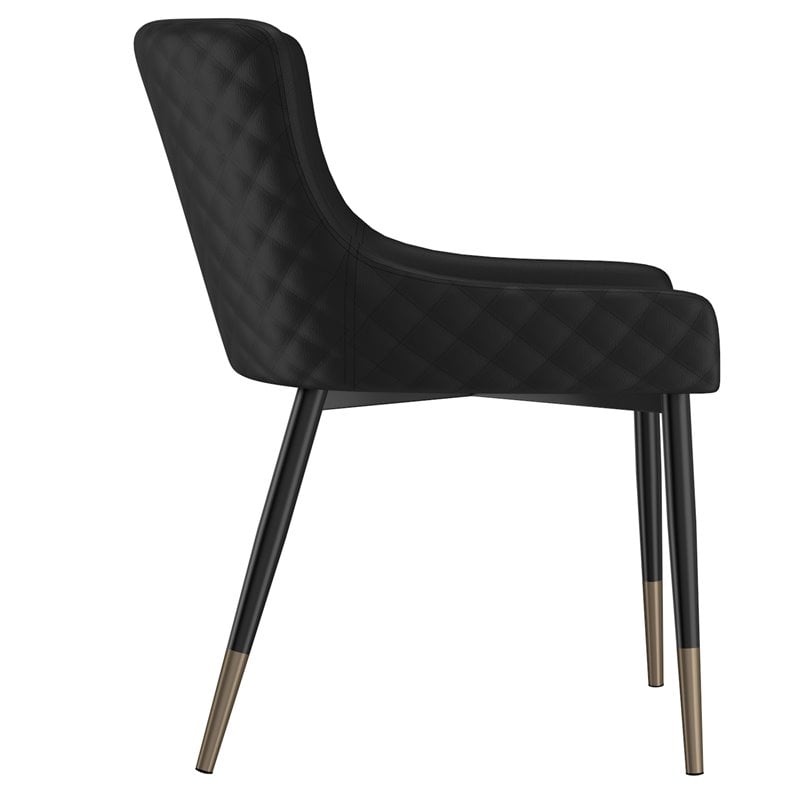 Pemberly Row Modern Faux Leather and Metal Dining Chair Set of 2 Black
