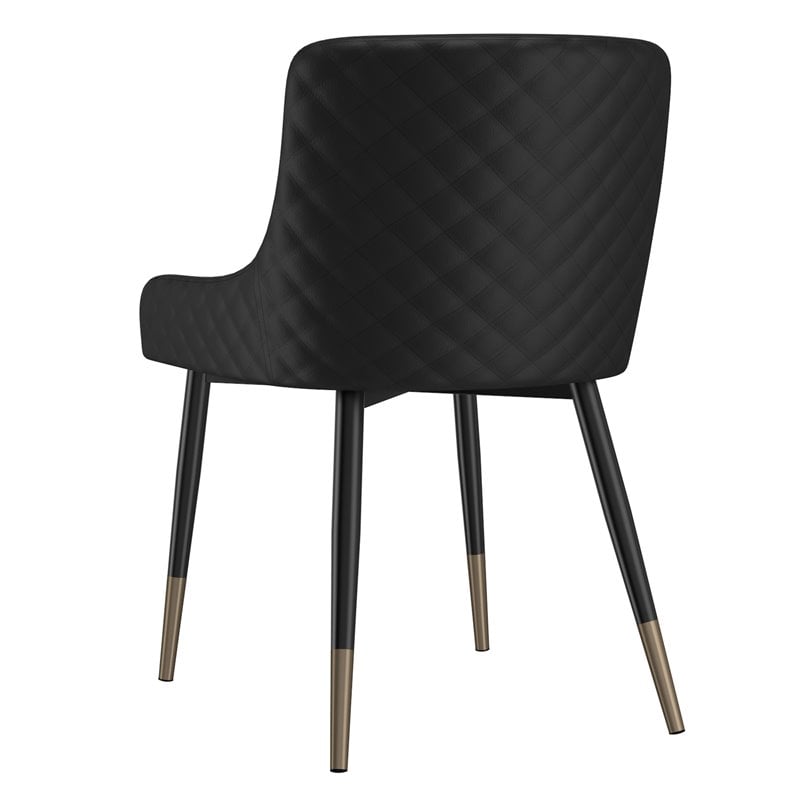 Pemberly Row Modern Faux Leather and Metal Dining Chair Set of 2 Black