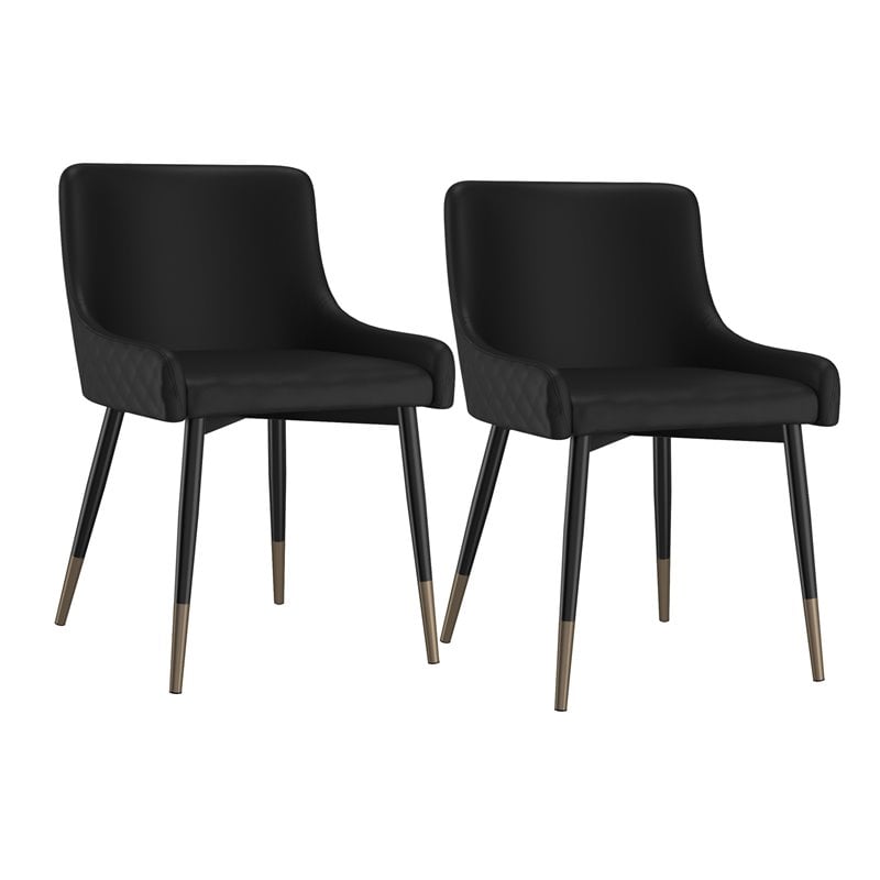 Pemberly Row Modern Faux Leather and Metal Dining Chair Set of 2 Black