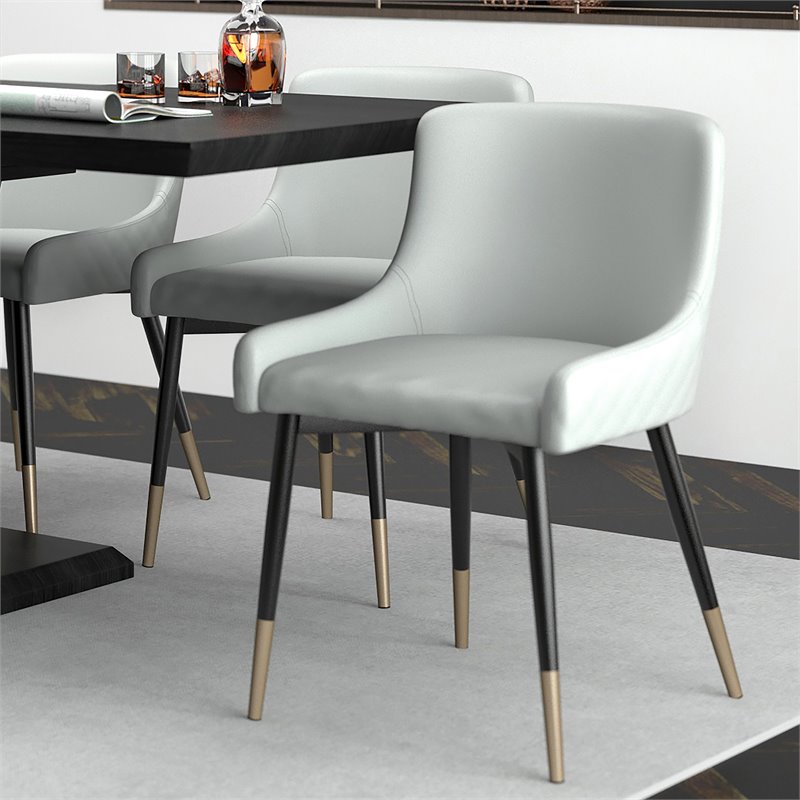 Pemberly Row Modern Faux Leather and Metal Dining Chair Set of 2 Gray and Black