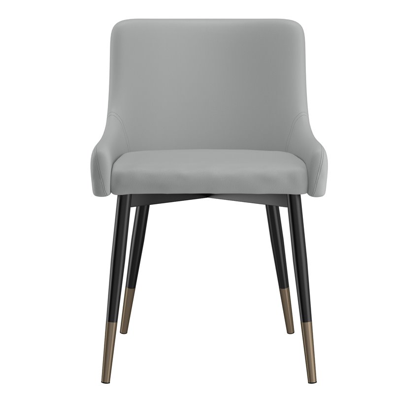 Pemberly Row Modern Faux Leather and Metal Dining Chair Set of 2 Gray and Black