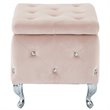 Pemberly Row Velvet and Metal Square Storage Ottoman Blush Pink and Chrome