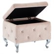 Pemberly Row Velvet and Metal Square Storage Ottoman Blush Pink and Chrome