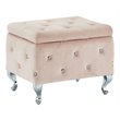 Pemberly Row Velvet and Metal Square Storage Ottoman Blush Pink and Chrome
