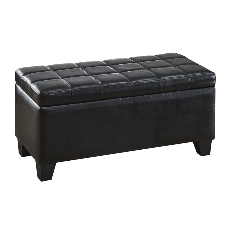 Pemberly Row Modern Faux Leather Rectangular Storage Ottoman Bench Black