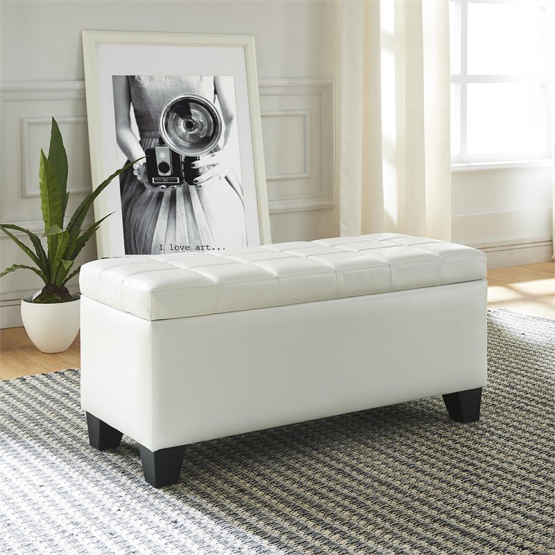 Pemberly Row Modern Faux Leather Rectangular Storage Ottoman Bench White
