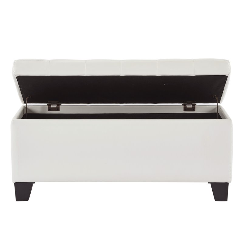 Pemberly Row Modern Faux Leather Rectangular Storage Ottoman Bench White