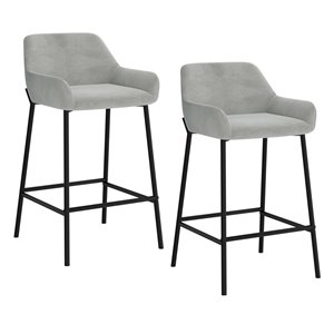 Pemberly Row Modern Velvet and Metal 26&quot Counter Stool Set of 2 Gray and Black