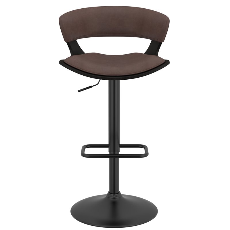Pemberly Row Wood and Faux Leather Adjustable Air Lift Stool Brown and Black