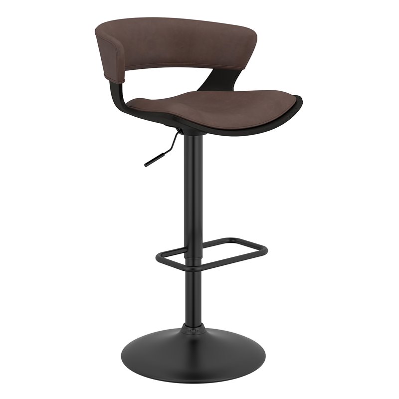 Pemberly Row Wood and Faux Leather Adjustable Air Lift Stool Brown and Black