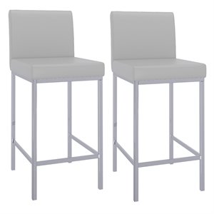 Pemberly Row Faux Leather and Metal 26&quot Counter Stool Set of 2 Gray and Chrome