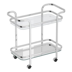 Pemberly Row Contemporary Metal and Glass 2tier Bar Cart Chrome