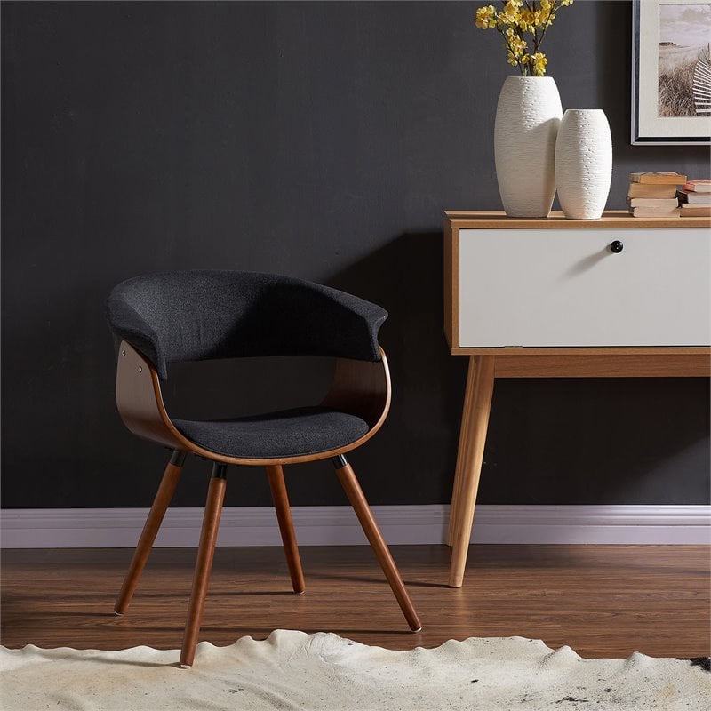 Pemberly Row Fabric and Bent Wood AccentDining Chair Charcoal and Walnut