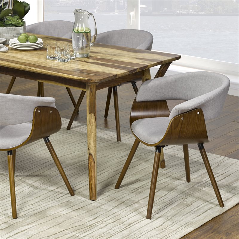 Pemberly Row Mid-Century Fabric and Bent Wood AccentDining Chair Gray and Walnut