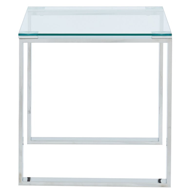 Pemberly Row Contemporary Stainless Steel and Glass Accent Table Silver