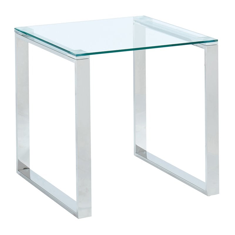Pemberly Row Contemporary Stainless Steel and Glass Accent Table Silver