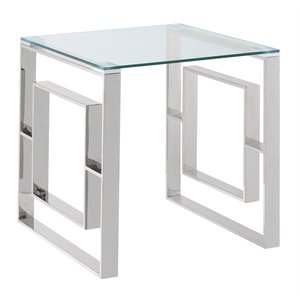 Pemberly Row Contemporary Stainless Steel/Glass Accent Table in Silver