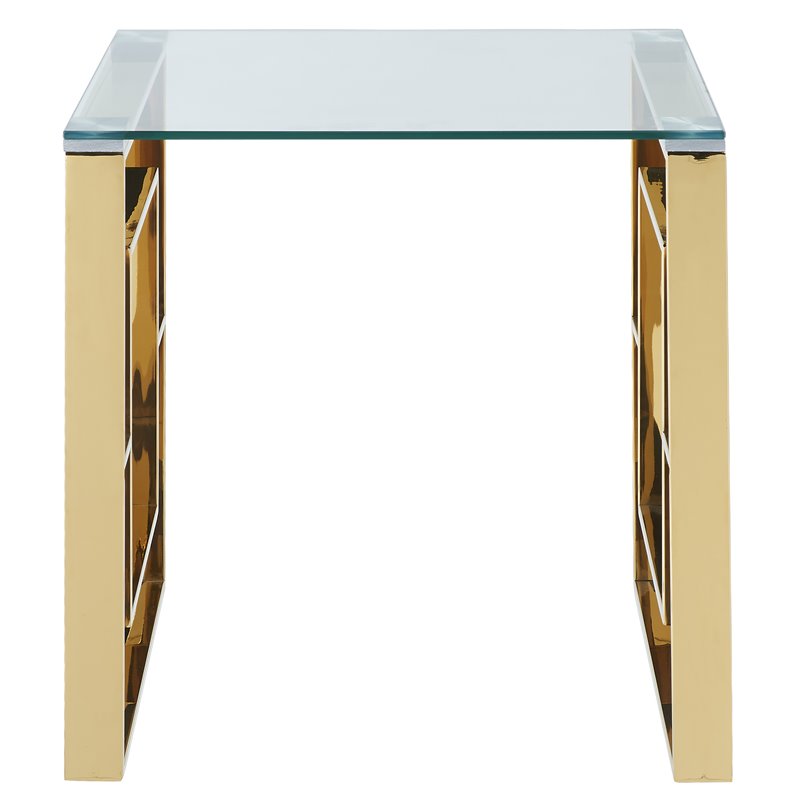 Pemberly Row Contemporary Stainless Steel/Glass Accent Table in Gold