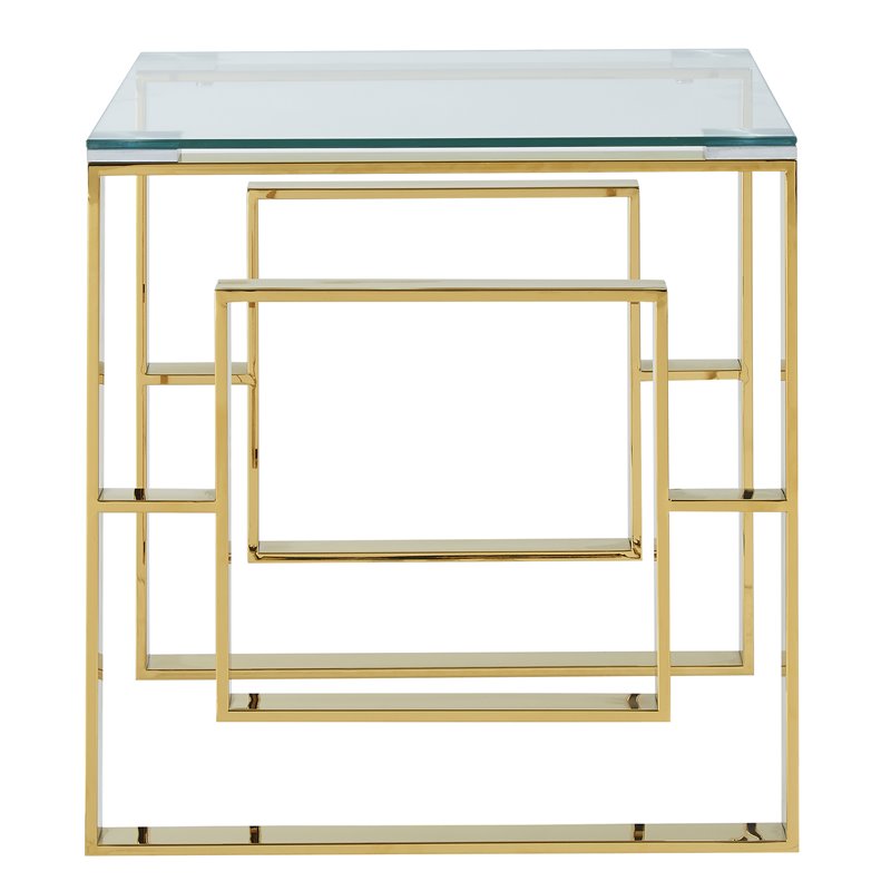 Pemberly Row Contemporary Stainless Steel/Glass Accent Table in Gold
