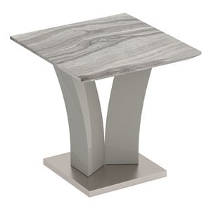 Pemberly Row Modern Faux Marble/Stainless Steel Accent Table in Gray