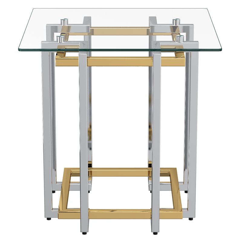 Pemberly Row Contemporary Metal/Glass Accent Table in Silver/Gold