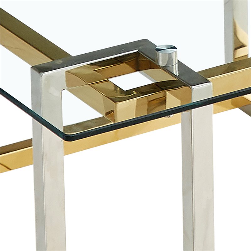 Pemberly Row Contemporary Metal/Glass Accent Table in Silver/Gold