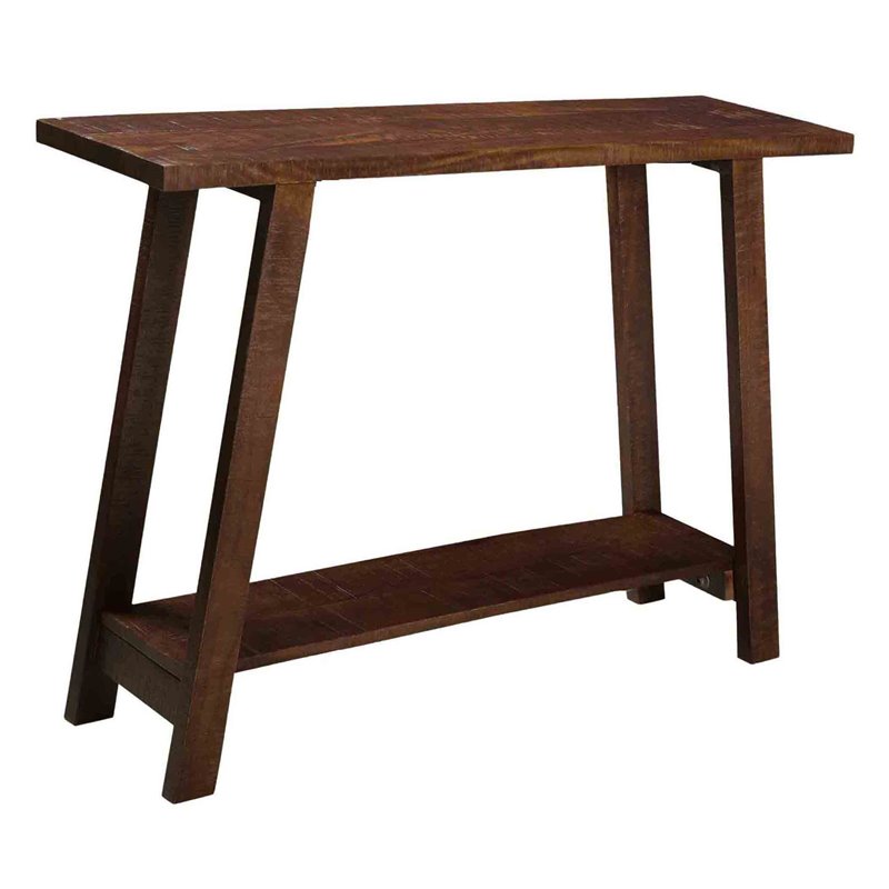 Pemberly Row Rustic Modern 2-Tier Solid Wood Console Table in Walnut