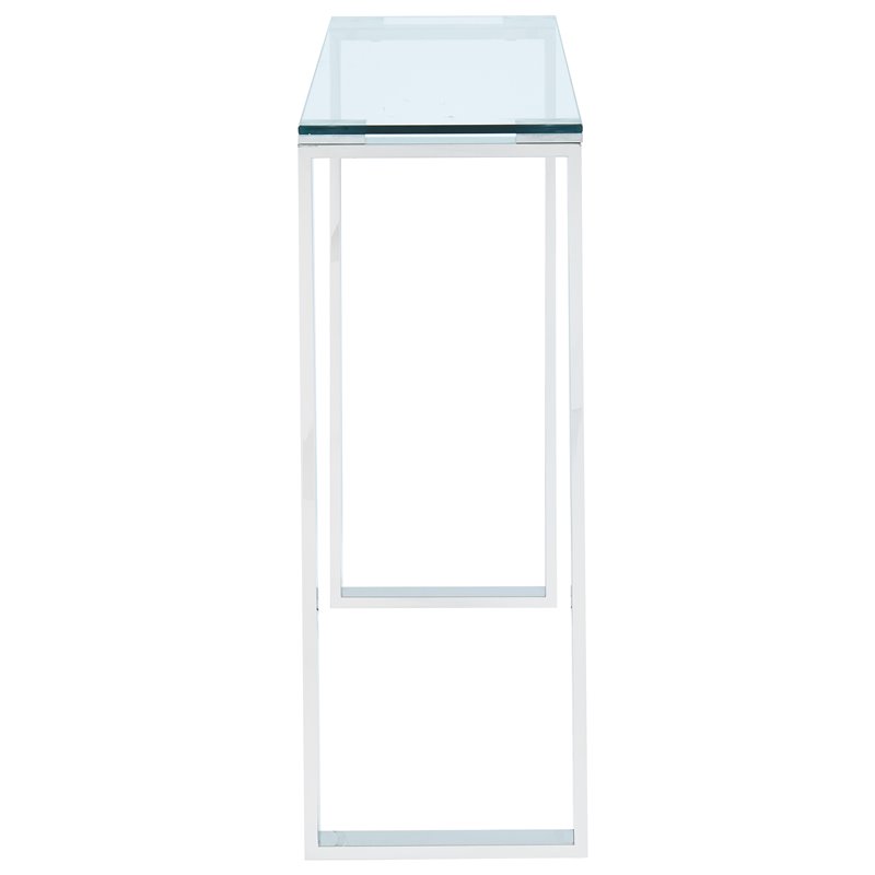 Pemberly Row Contemporary Stainless Steel and Glass ConsoleDesk Silver