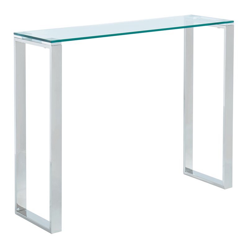 Pemberly Row Contemporary Stainless Steel and Glass ConsoleDesk Silver