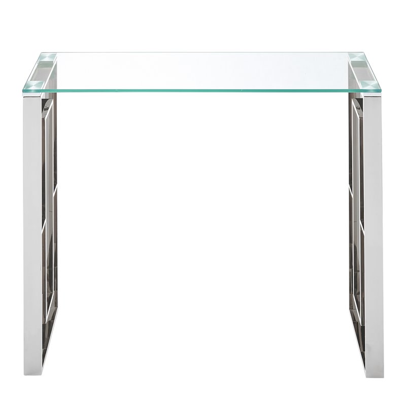 Pemberly Row Contemporary Stainless Steel and Glass ConsoleDesk Silver