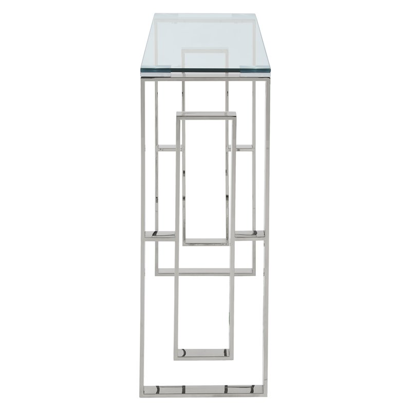 Pemberly Row Contemporary Stainless Steel and Glass ConsoleDesk Silver