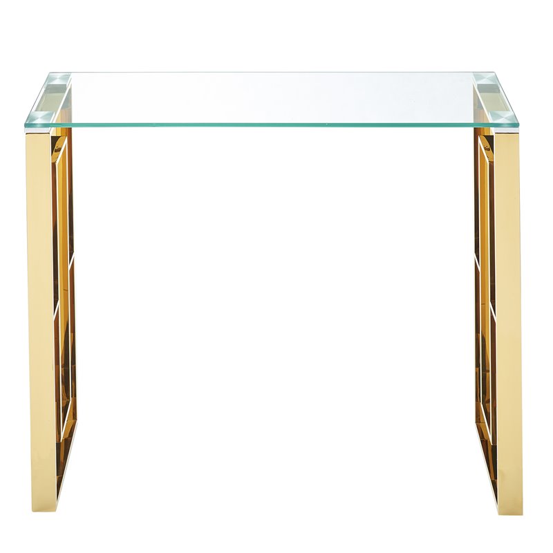 Pemberly Row Contemporary Stainless Steel and Glass ConsoleDesk Gold