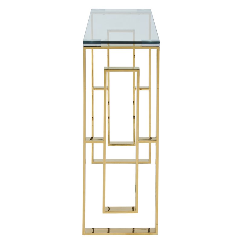 Pemberly Row Contemporary Stainless Steel and Glass ConsoleDesk Gold